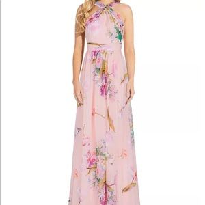 Adrianna Papell floral halter dress maxi 8 pink VIDEO FITTING ADDED!! M medium